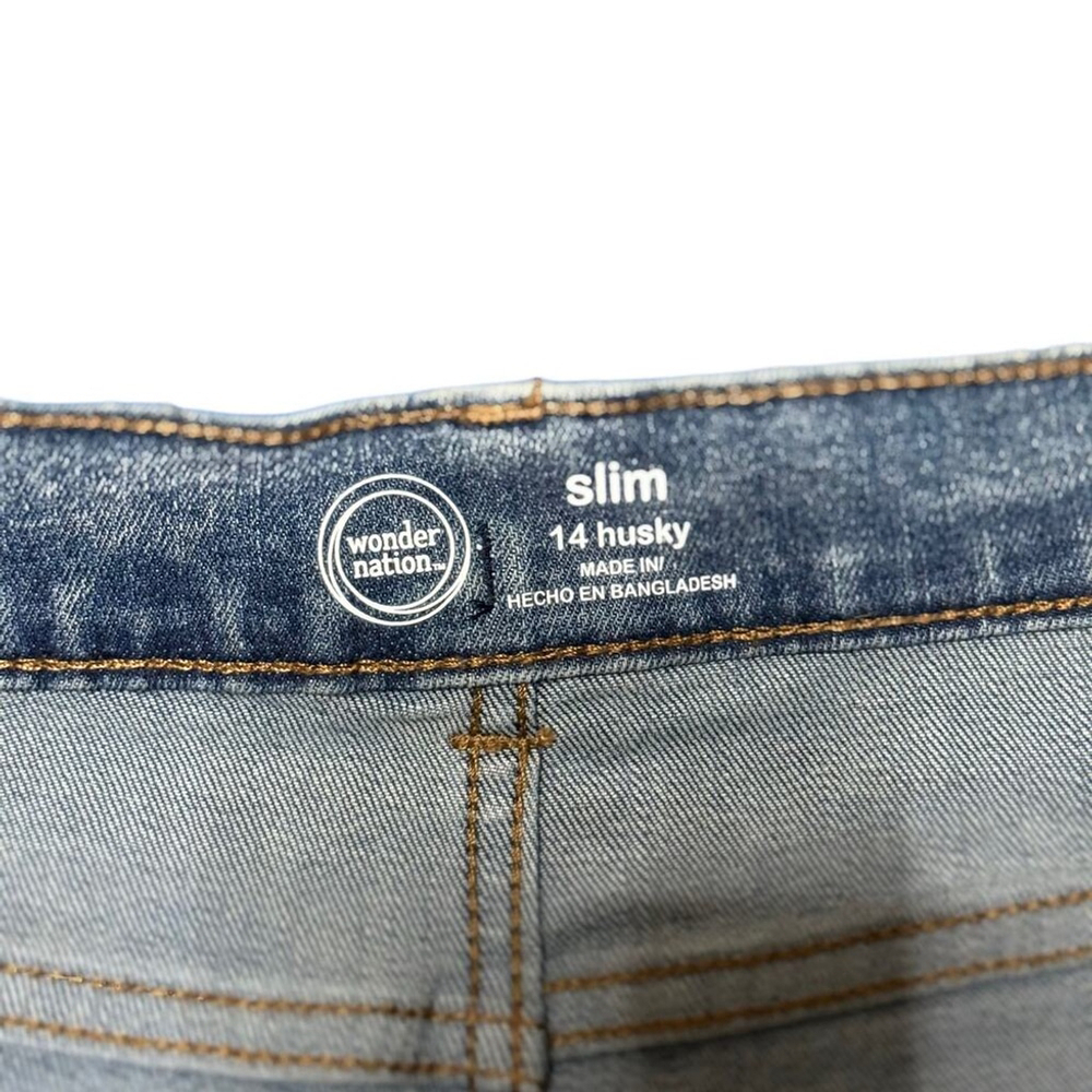 Wonder Nation Boys Slim Jeans 14 Husky | Medium Wash Distressed Denim - Picture 2 of 3